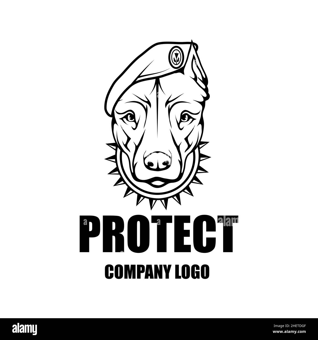 Modèle de conception du logo vectoriel de la société de sécurité.Logo de protection.Chien en uniforme.Logo Icon. Illustration de Vecteur