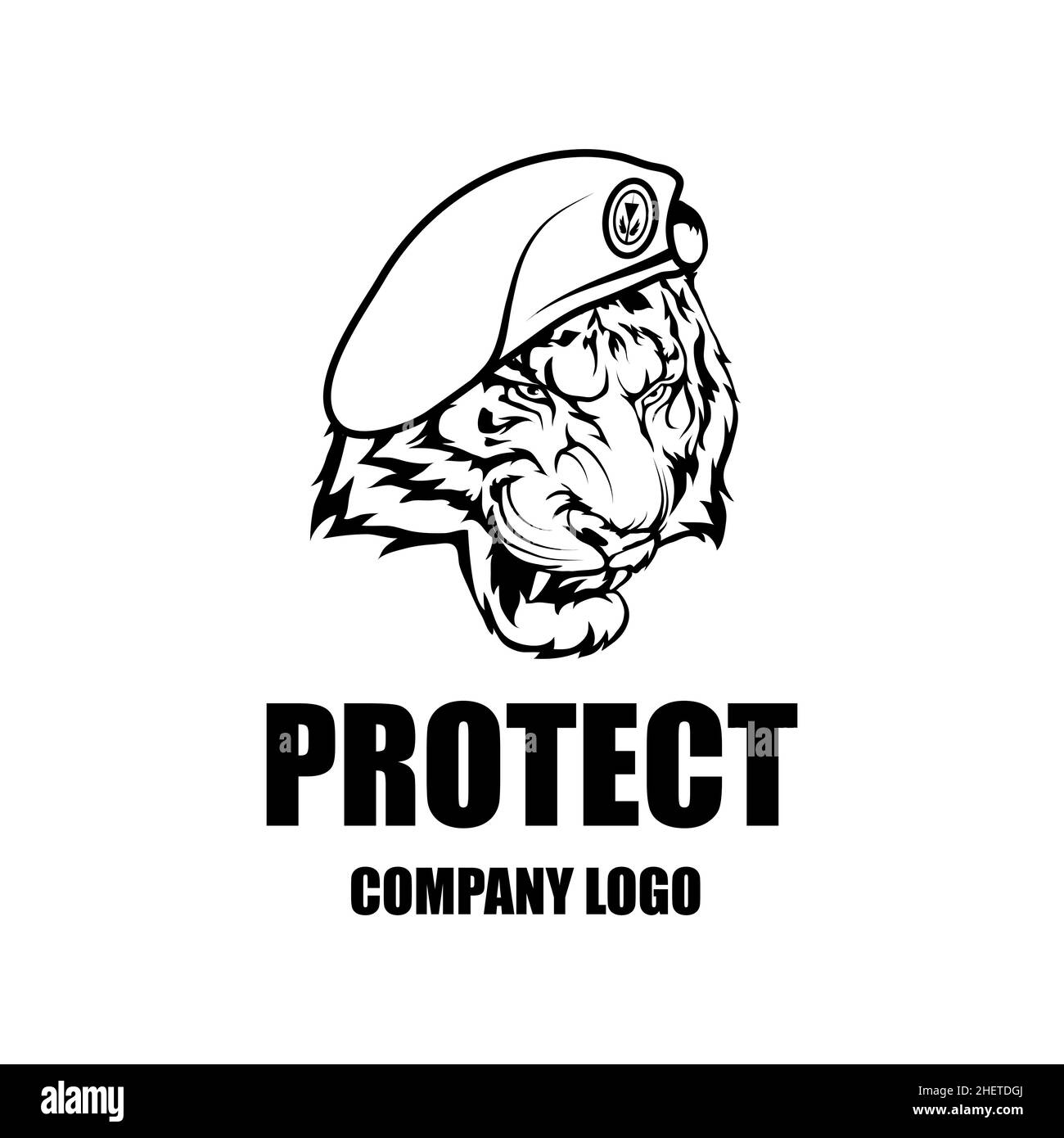 Modèle de conception du logo vectoriel de la société de sécurité.Logo de protection. Tigre en uniforme.Logo Icon. Illustration de Vecteur