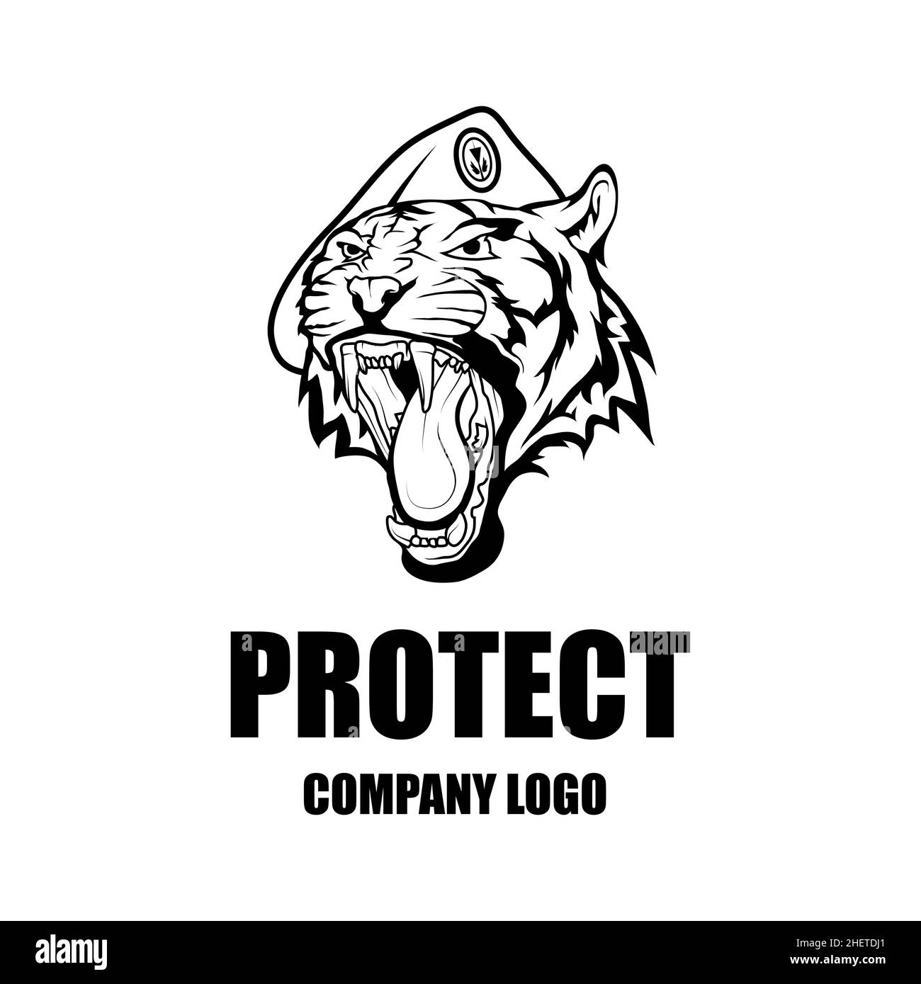 Modèle de conception du logo vectoriel de la société de sécurité.Logo de protection. Tigre en uniforme.Logo Icon. Illustration de Vecteur