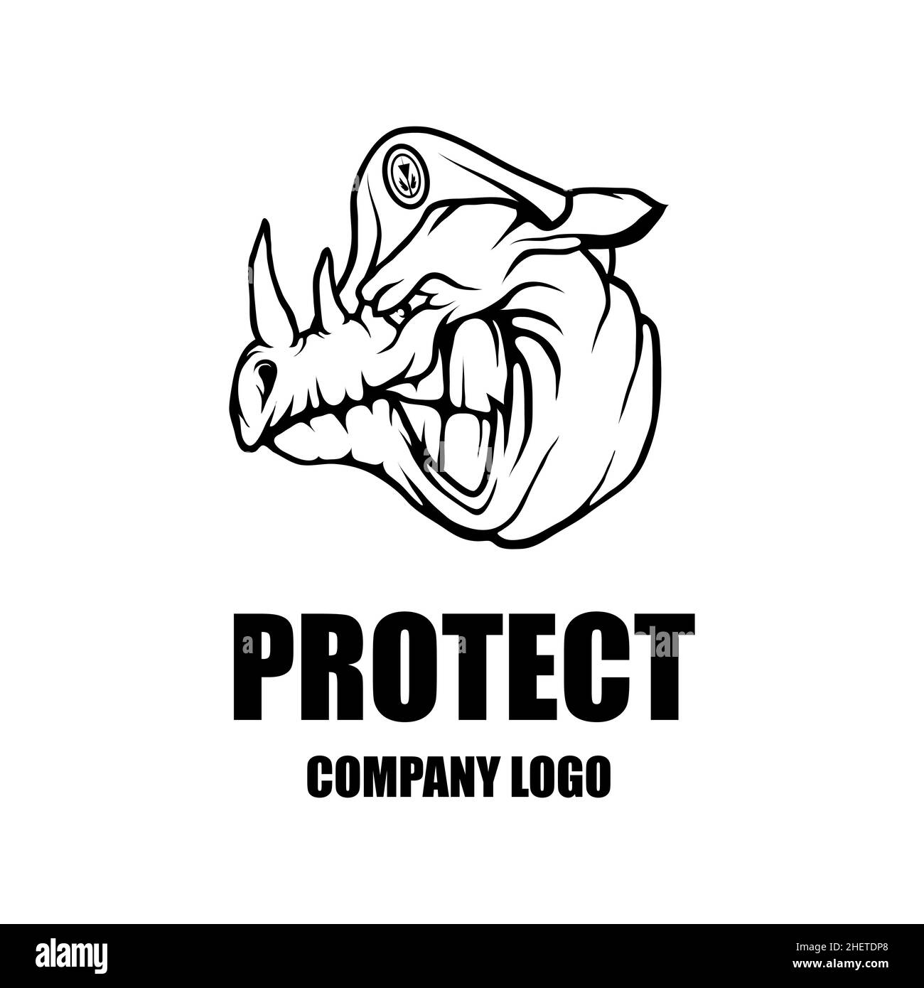 Modèle de conception du logo vectoriel de la société de sécurité.Logo de protection.Rhino en uniforme.Logo Icon. Illustration de Vecteur