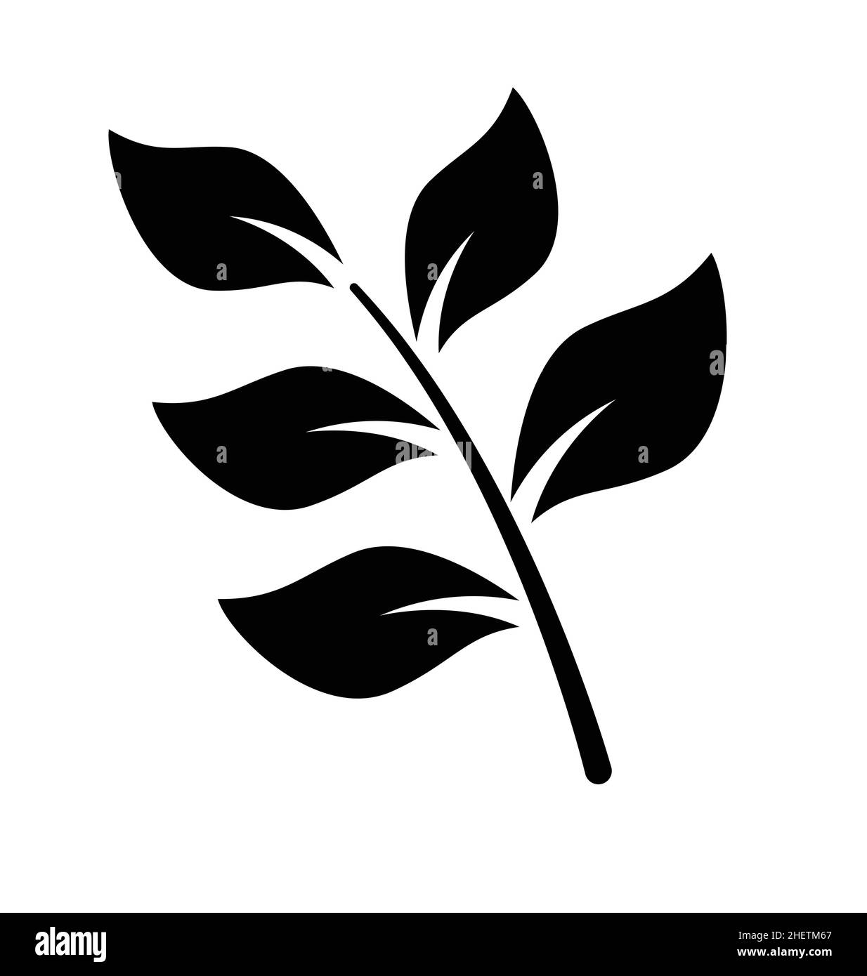 feuilles fraîches mince petit élément de feuillage de branche noir et blanc vecteur de silhouette isolé sur fond blanc Illustration de Vecteur
