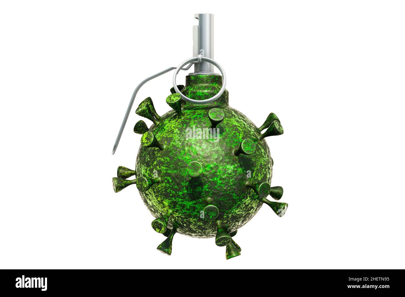 Virus comme grenade à main.Concept militaire de biorisque, 3D rendu isolé sur fond blanc Banque D'Images