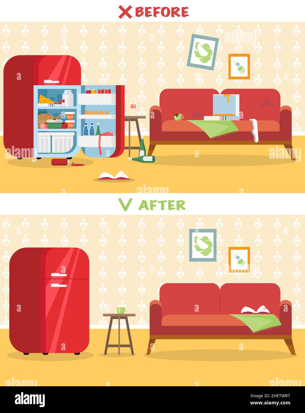 Chambre sale et propre.Chambre avant et après le nettoyage.Illustration vectorielle de style dessin animé. Illustration de Vecteur Chambre sale et propre.Chambre avant et après le nettoyage.Illustration vectorielle de style dessin animé. Illustration de Vecteur