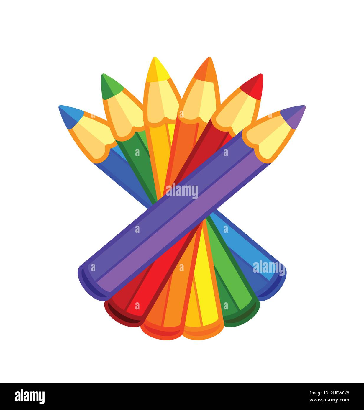 sympa enfants mignon dessin animé couleur crayons de couleur ensemble violet bleu vert jaune orange rouge debout isolé sur fond blanc vecteur Illustration de Vecteur