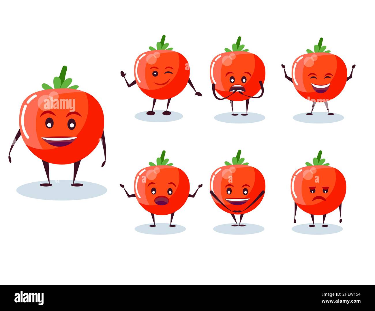 Ensemble de tomates - caractère et émotions.Héros anthropomorphique.Illustration vectorielle de style dessin animé. Illustration de Vecteur