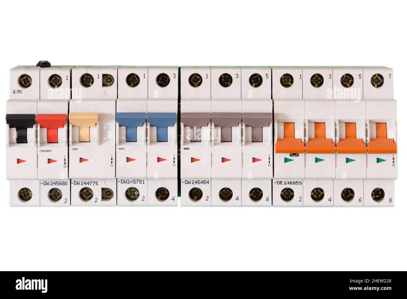 interrupteurs électriques colorés en mode marche et arrêt Banque D'Images