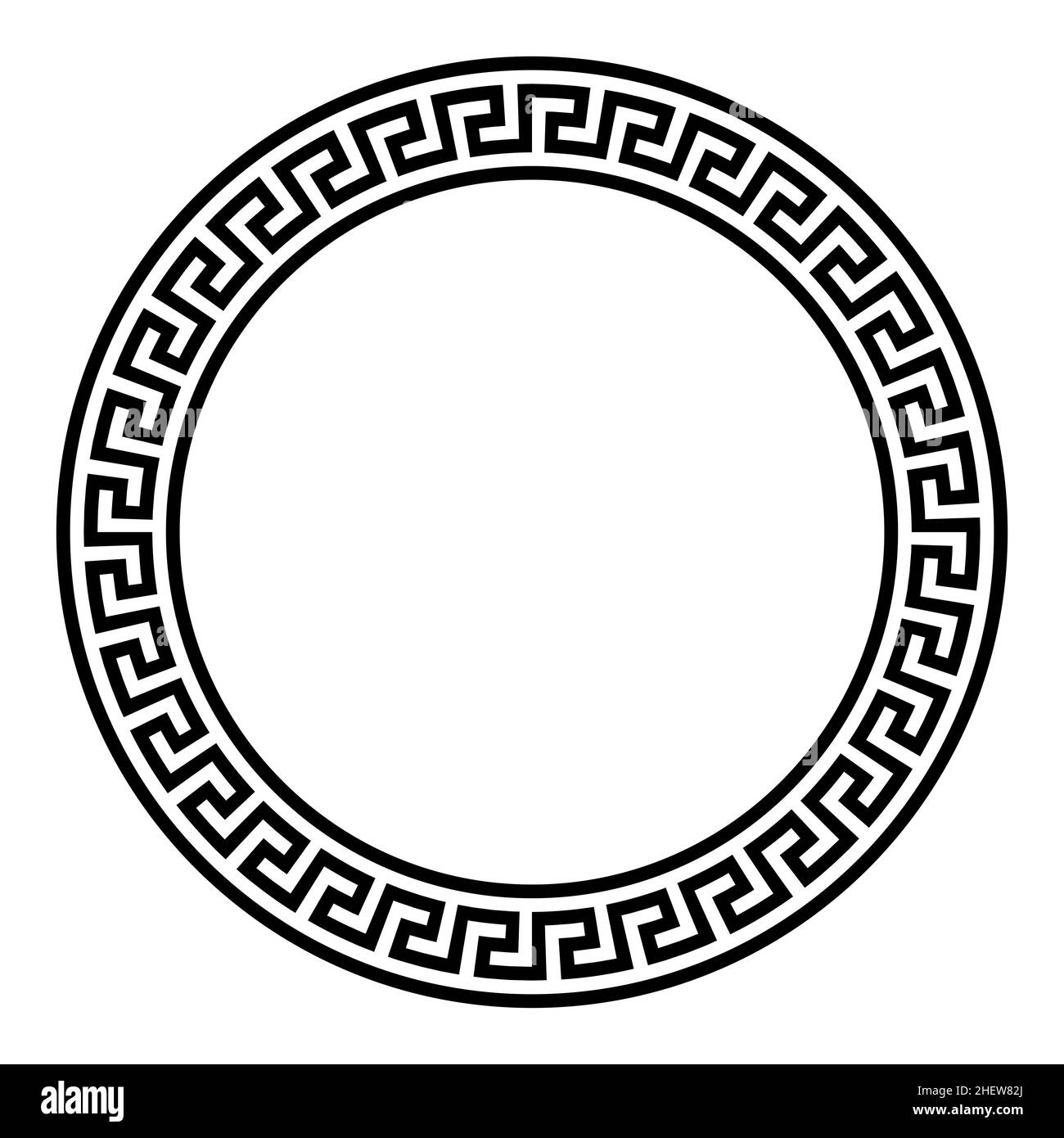 Motif méandre simple, cadre circulaire.Bordure ronde décorative, composée de lignes, en forme de motif répété. Banque D'Images