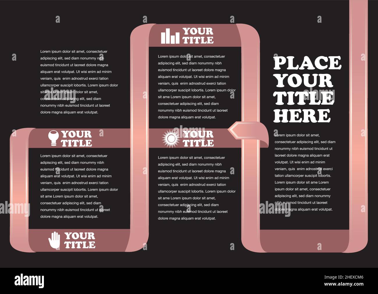 Infographie modèle d'arrière-plan vectoriel en noir avec ruban marron cadrage de l'espace de copie avec texte blanc Illustration de Vecteur