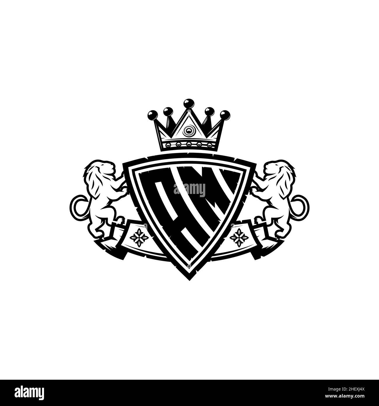LETTRE du logo DU MONOGRAMME AM avec motif de couronne de bouclier simple.Monogramme de luxe, logo de luxe lion, Illustration de Vecteur