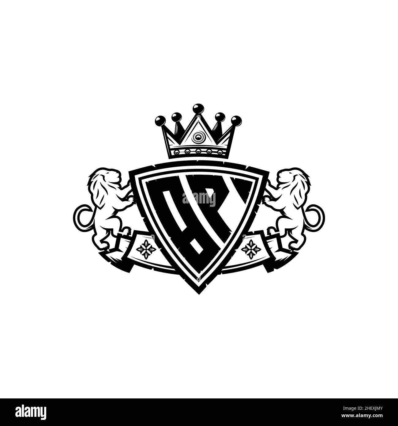 Lettre du logo BP Monogram avec motif simple de style couronne de bouclier.Monogramme de luxe, logo de luxe lion, Illustration de Vecteur