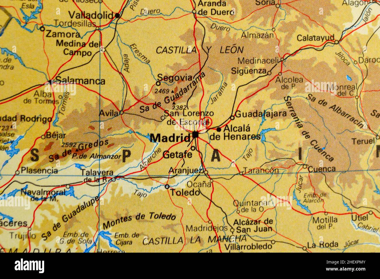 Une carte du centre de l'Espagne avec Madrid Banque D'Images