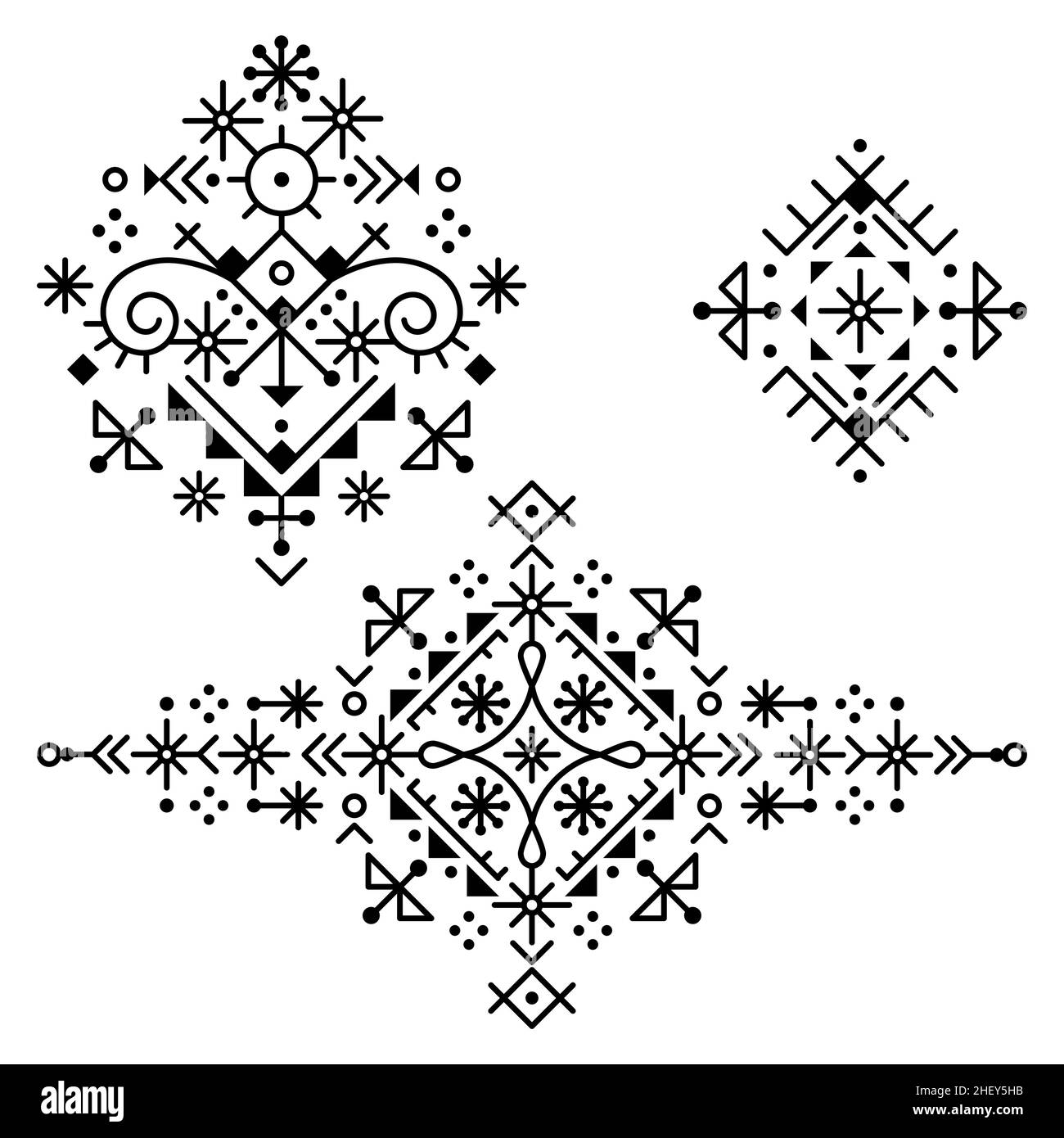 Collection minimaliste de motifs vectoriels d'art tribal ou neotribal, ensemble géométrique de motifs ornementaux inspiré de l'art de la rune nordique Illustration de Vecteur