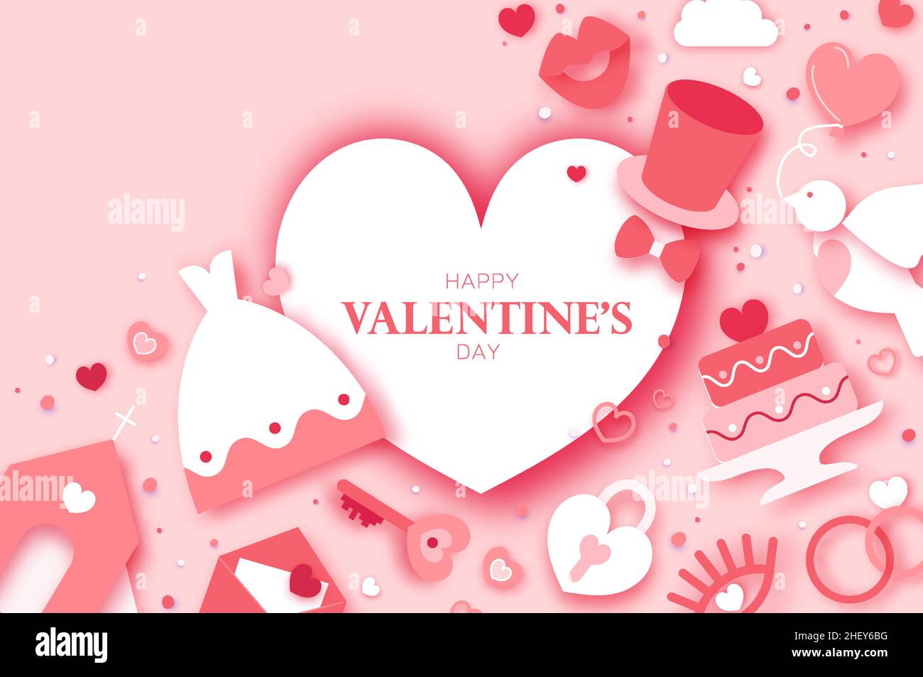 Jour de mariage. Calendrier du mariage. Église, je le fais, toast. Danse. Bonne Saint Valentin. Joyeuses fêtes et lune de miel en papier coupé. Cadre en forme de cœur pour Illustration de Vecteur