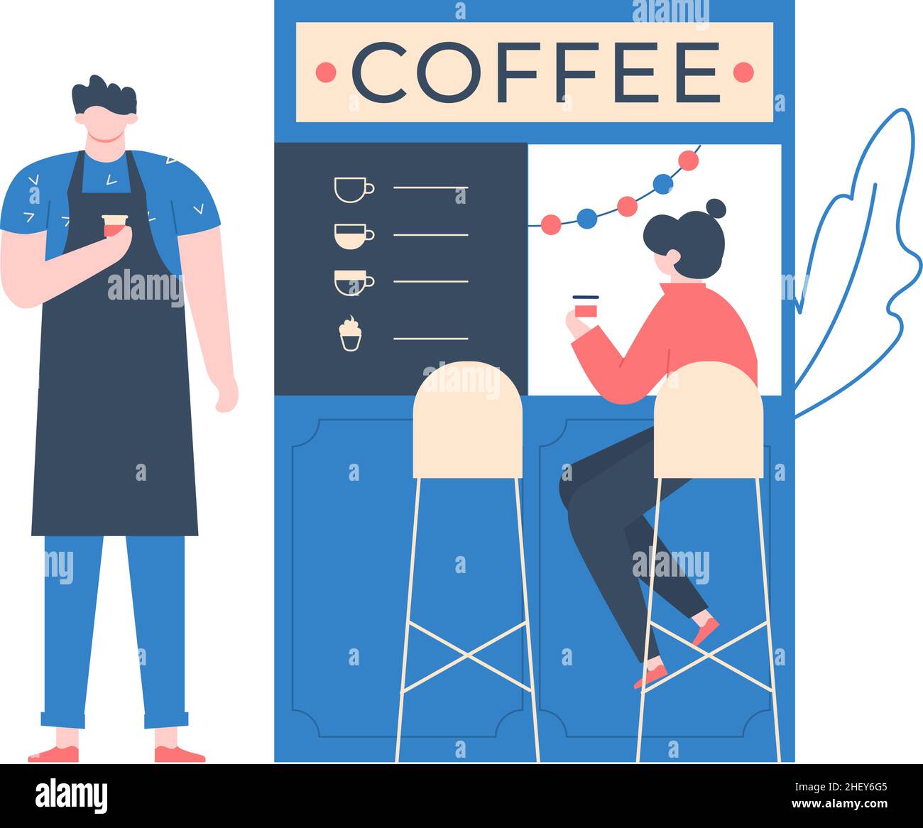 Café-restaurant ou cafétéria, boisson chaude le matin Illustration de Vecteur