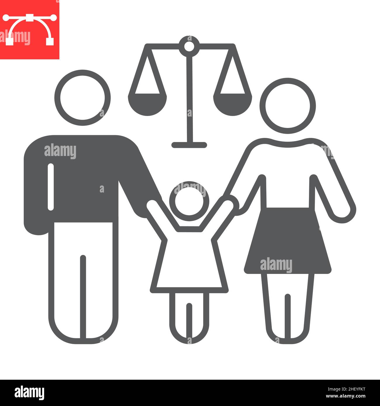 Icône de glyphe de droit de la famille, juge et divorce, icône de vecteur de famille, graphiques de vecteur, signe plein de trait modifiable, eps 10. Illustration de Vecteur