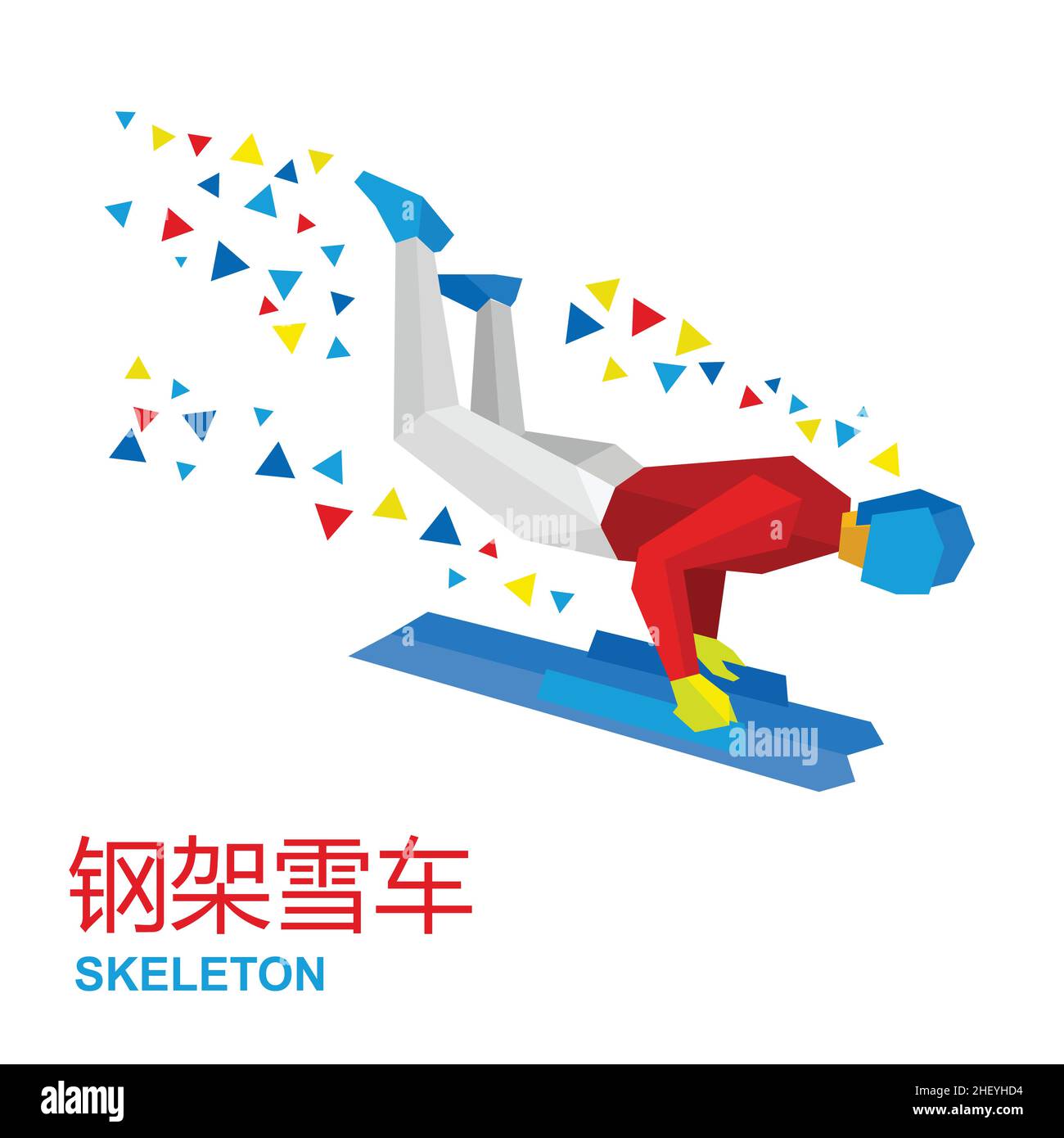 Sports d'hiver - Skeleton.Un sportif de dessin animé en rouge et blanc saute sur un traîneau ou un bobsleigh. Illustration de Vecteur