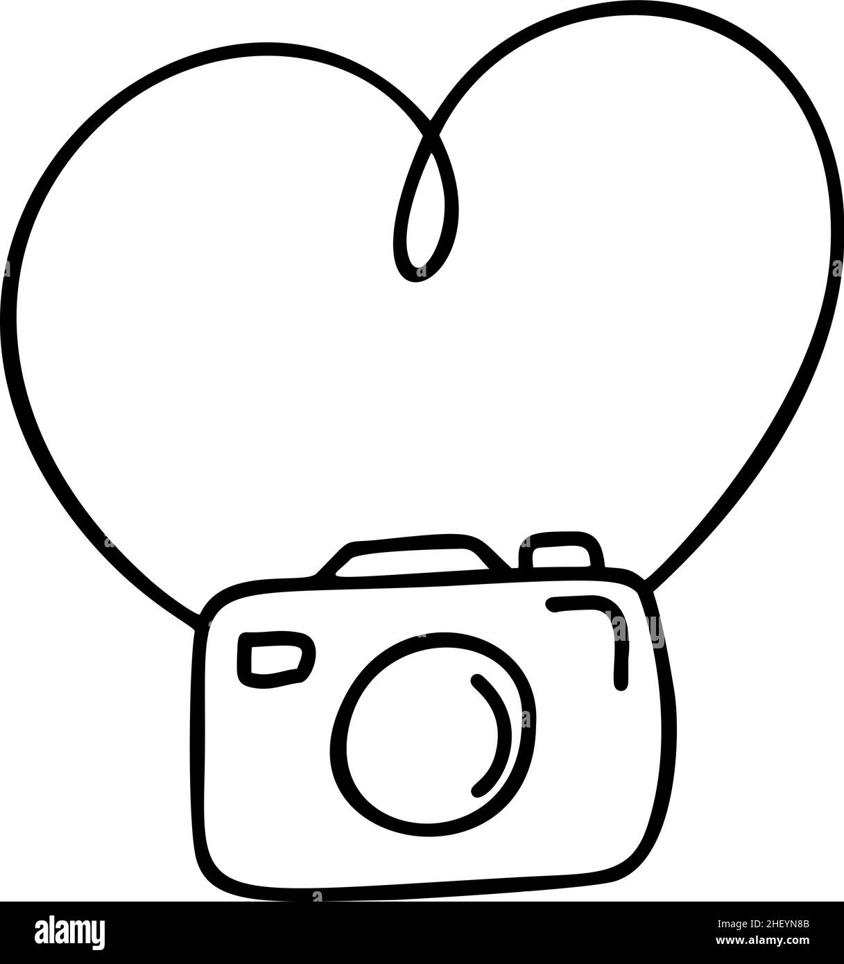 Coeur vectoriel de calligraphie monoline romantique avec photo-caméra amour signe.Icône représentant la Saint-Valentin dessinée à la main.Symbole Concepn pour t-shirt, carte de vœux Illustration de Vecteur