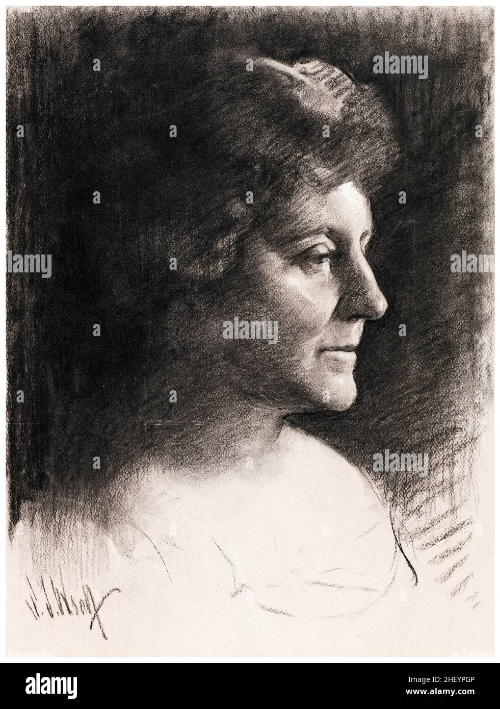 Frances Hodgson Burnett (1849-1924), romancière et dramaturge britannique, dessin de portrait de Samuel Johnson Woolf, 1924 Banque D'Images