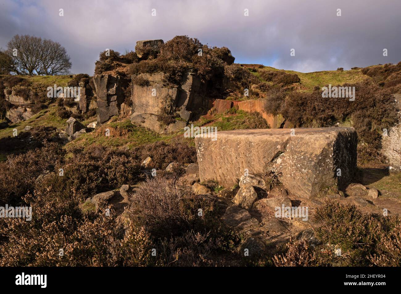 Stanton Moor, carrière de pierre de liège de Derbyshire Banque D'Images