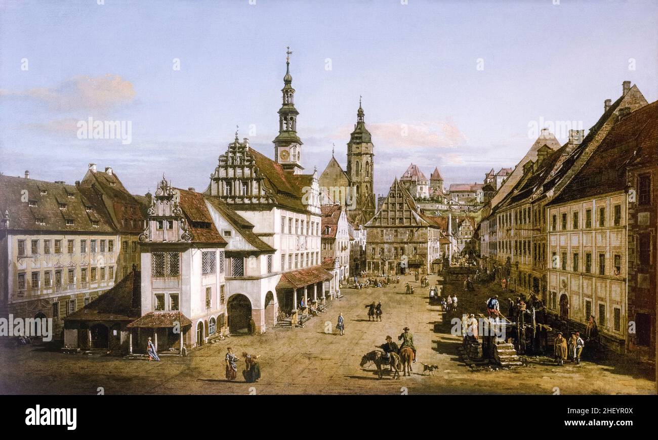 The Marketplace at Pirna, paysage peint par Bernardo Bellotto, vers 1764 Banque D'Images
