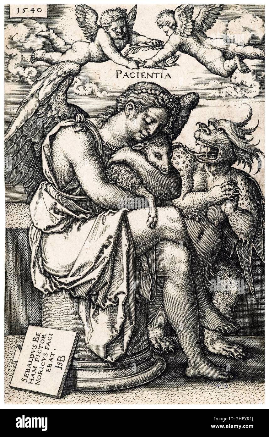 Patience (Die Geduld), gravure du 16th siècle par Sebald Beham, 1540 Banque D'Images