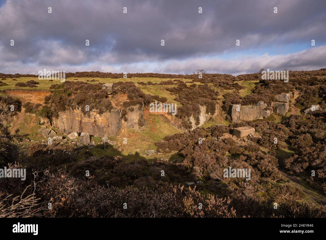 Stanton Moor, carrière de pierre de liège de Derbyshire Banque D'Images