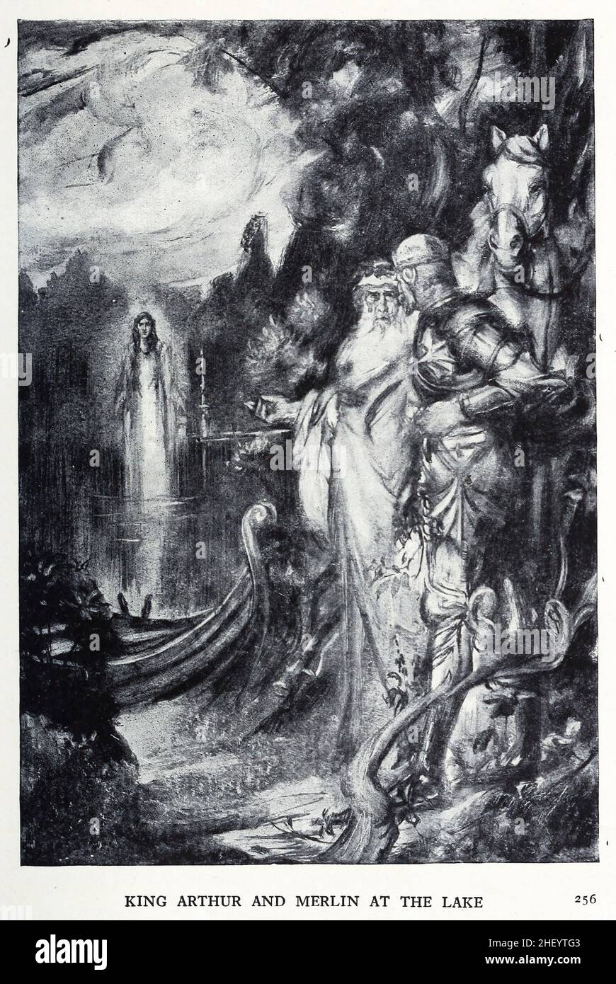 LE ROI ARTHUR ET MERLIN AU LAC de l'épée d'Arthur dans le livre « légendes et romances de Bretagne » de Lewis Spence, éditeur de New York, Frederick A. Stokes 1917 Banque D'Images