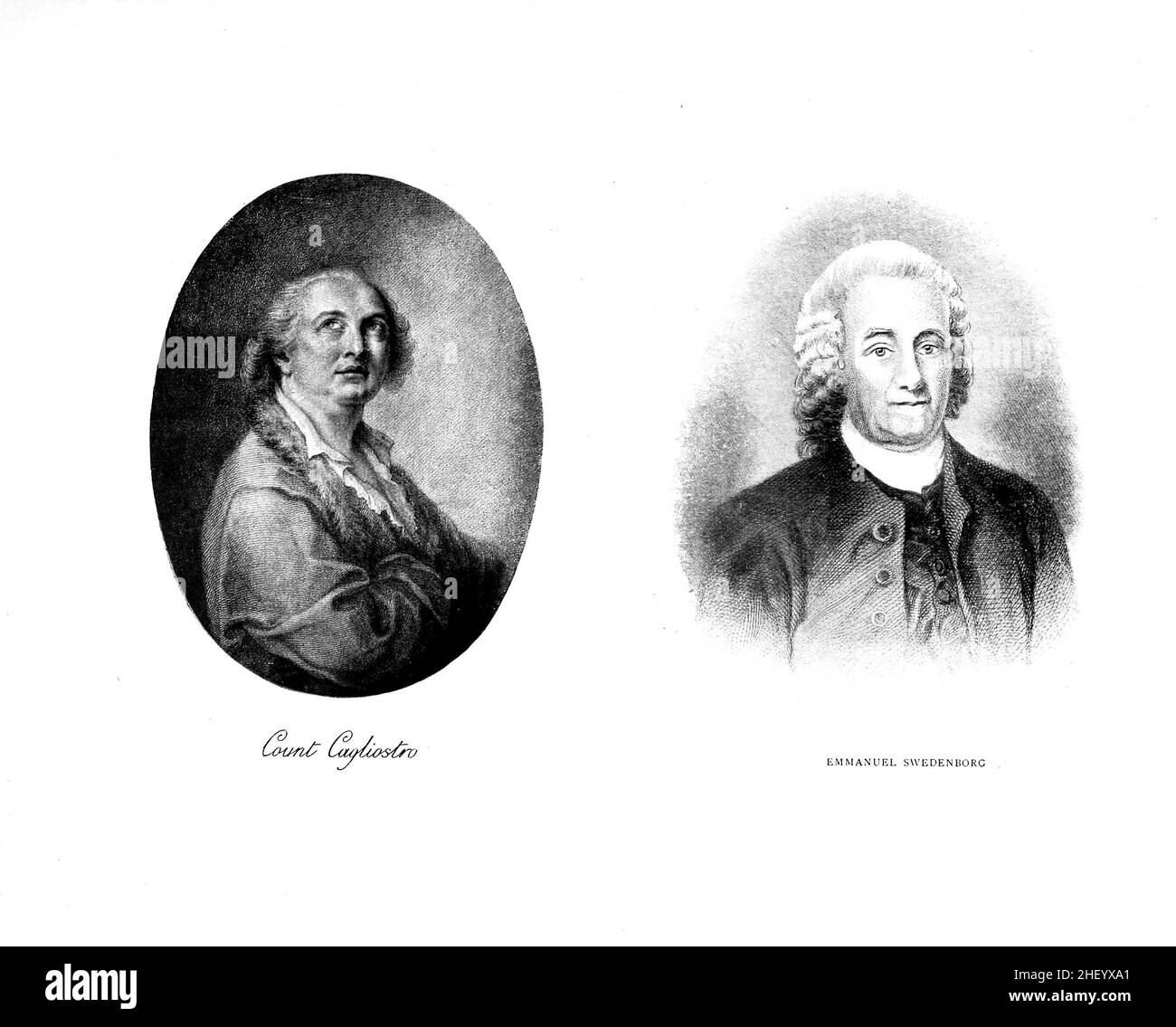 Comte Cagliostro [à gauche] Emmanuel Swedenborg (Emanuel Swedenborg) [à droite] le Comte Alessandro di Cagliostro (2 juin 1743 – 26 août 1795) est l'alias de l'occultiste Giuseppe Balsamo en français, habituellement appelé Joseph Balsamo.Emanuel Swedenborg (né Emanuel Swedberg, du 8 février 1688 au 29 mars 1772) est un théologien, scientifique, philosophe et mystique suédois pluraliste-chrétien.Il est devenu plus connu pour son livre sur l'après-vie, le ciel et l'Enfer (1758). D'une encyclopédie de l'occultisme : un recueil d'informations sur les sciences occultes, les personnalités occultes, la science psychique, la magie Banque D'Images