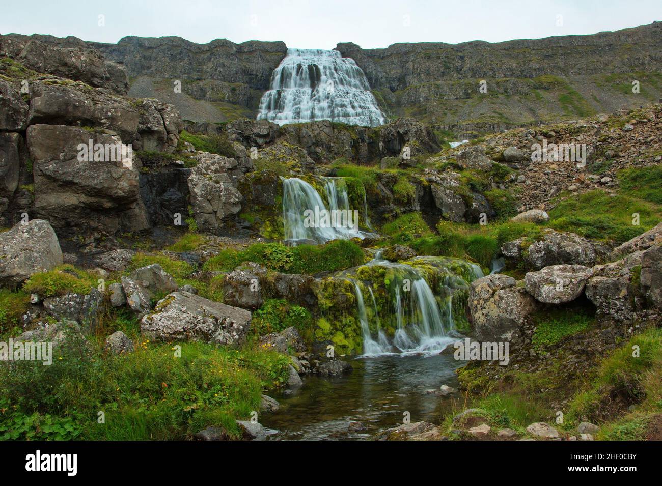 Chutes d'eau à Dynjandi, Fjords de l'Ouest, Islande, Europe Banque D'Images