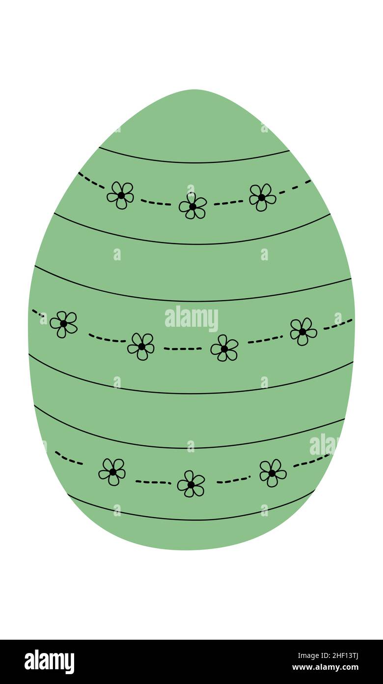 Œuf de pâques vert avec ornements.Simple forme d'œuf lumineuse avec des fleurs et des courbes.Élément à thème Pâques pour la chasse aux œufs Illustration de Vecteur
