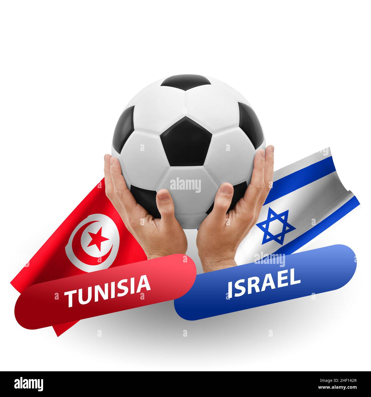 Israël vs Tunisie Match de foot - les ballons de football en Israël et la  Tunisie couleurs nationales sur un terrain de soccer. Copie de l'espace sur  le côté droit - 3D