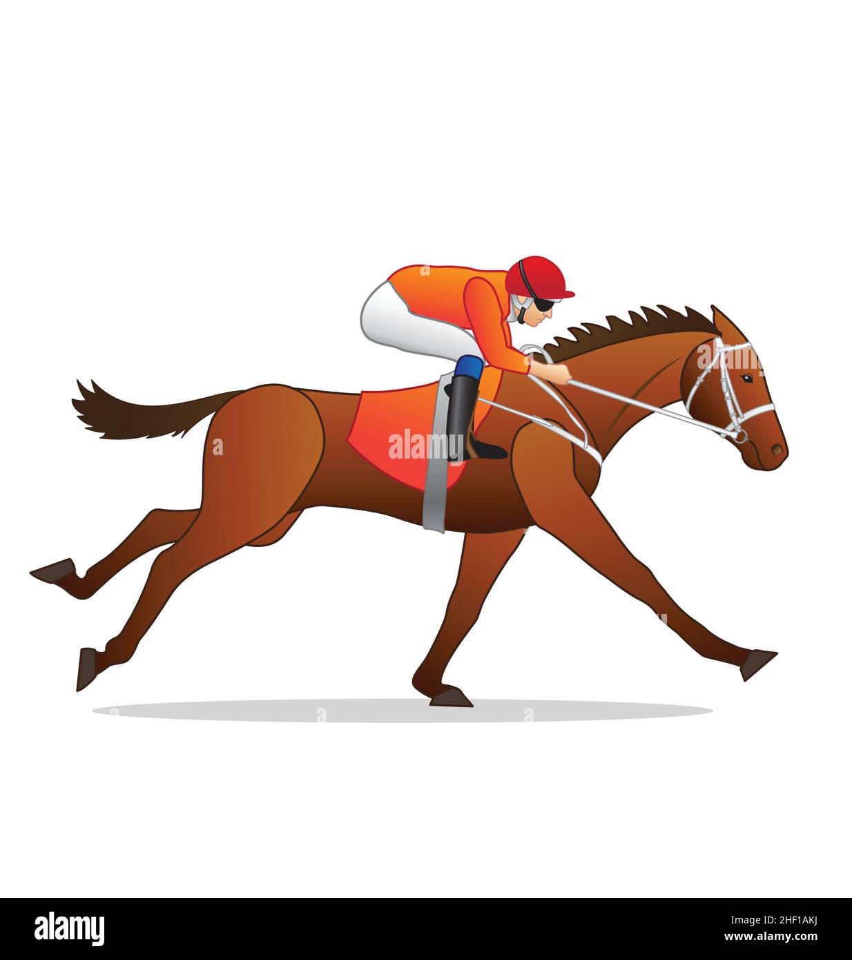 cheval de course galopant avec vecteur de vue latérale jockey isolé sur fond blanc Illustration de Vecteur