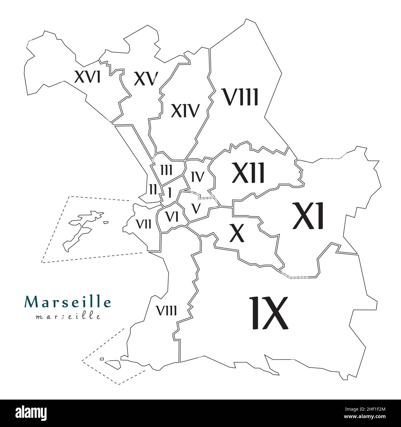 Carte moderne de la ville - Marseille ville de France Illustration de Vecteur