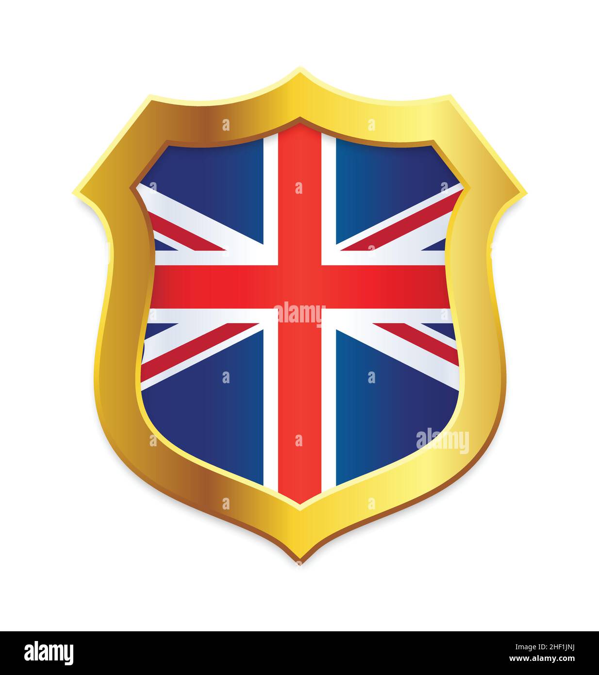 forme de bouclier avec bord d'or avec royaume-uni royaume-uni grande-bretagne drapeau angleterre vecteur isolé sur fond blanc Illustration de Vecteur