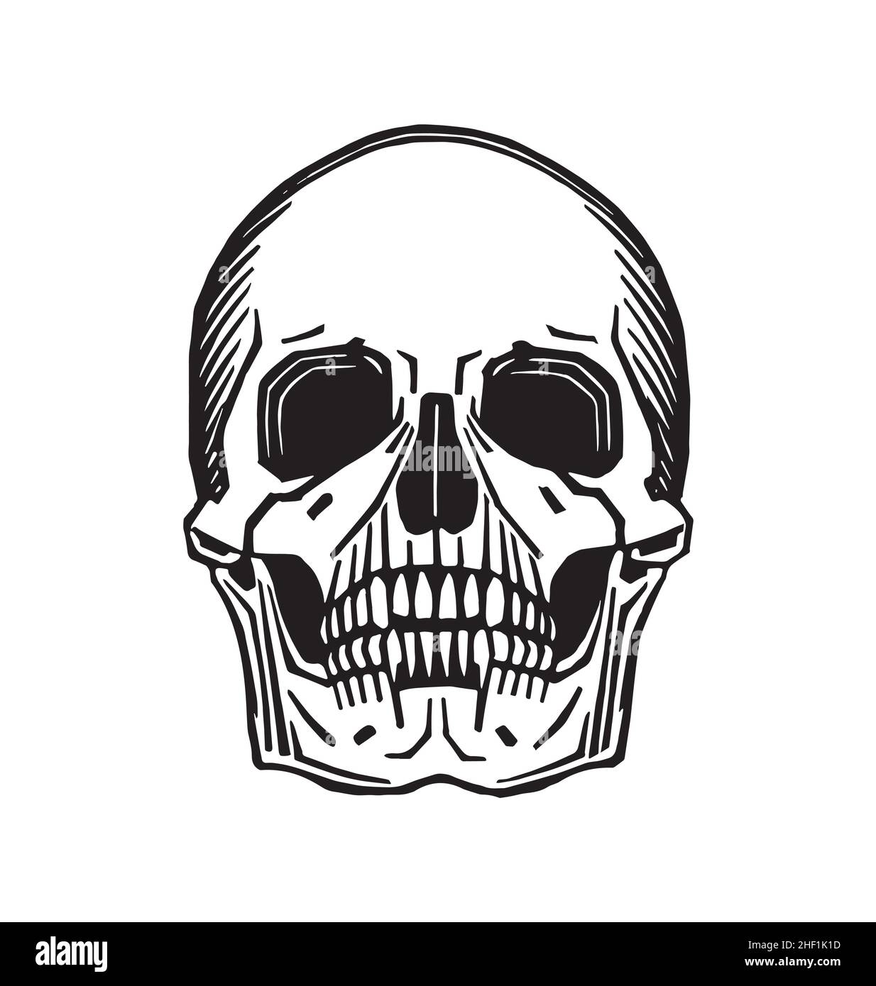 imprimé tête de mort à partir de lino de bois coupé jour de l'illustration vectorielle de style mort isolée sur fond blanc Illustration de Vecteur