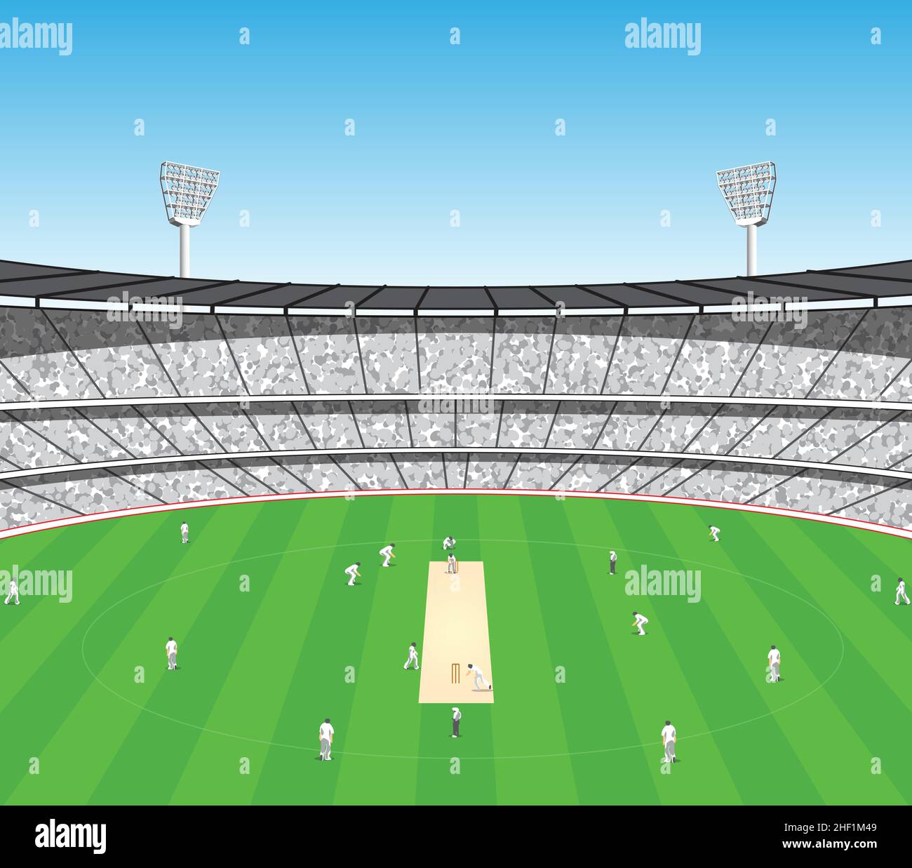 jeu de cricket grand stade de sport avec lumières vecteur arrière-plan ilustrate Illustration de Vecteur