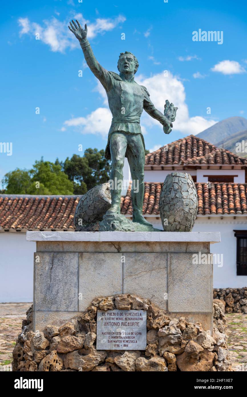 Statue d'Antonio Rigaurte à Villa de Leyva, Boyacá, Colombie Banque D'Images