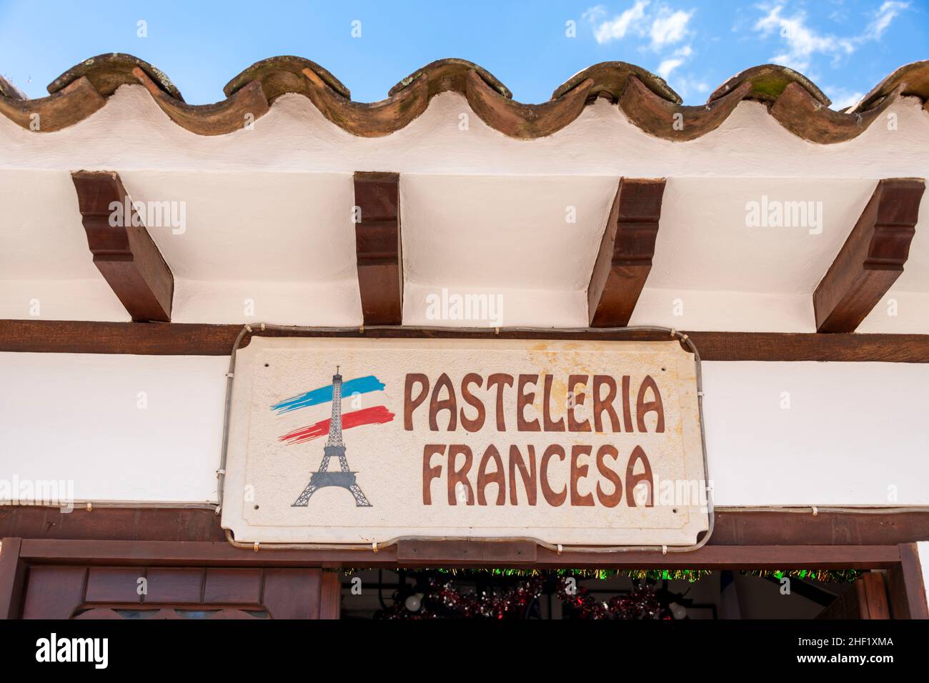 Le panneau Pasteleria Francesa, Villa de Leyva, Boyacá, Colombie Banque D'Images