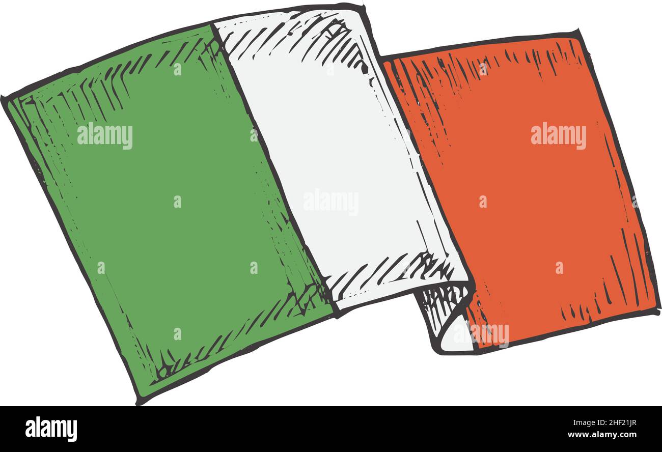 Illustration vectorielle de la couleur de la Saint Patrick dessinée à la main.Croquis abstrait drapeau irlandais.Celtic traditionnel Holiday Engraving style dessin isolé Illustration de Vecteur