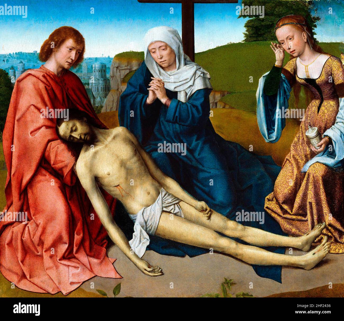La lamentation sur le corps du Christ par Gerard David (1460-1523), huile sur panneau, c.1500 Banque D'Images