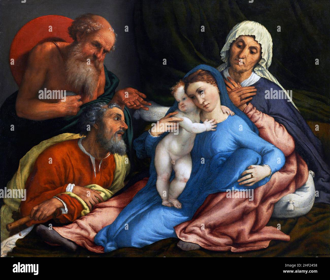 Sainte famille avec Saint Jérôme par Lorenzo Lotto (c.1480-1556), huile sur toile, 1534 Banque D'Images