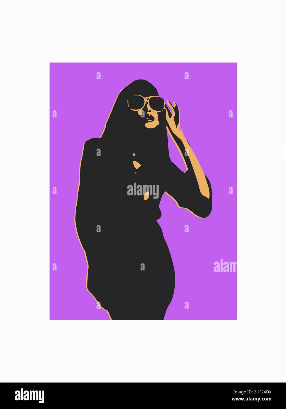 Fille avec des lunettes sur un fond violet, 3D rendu.Travail artistique sur le thème de la beauté et de la mode Banque D'Images