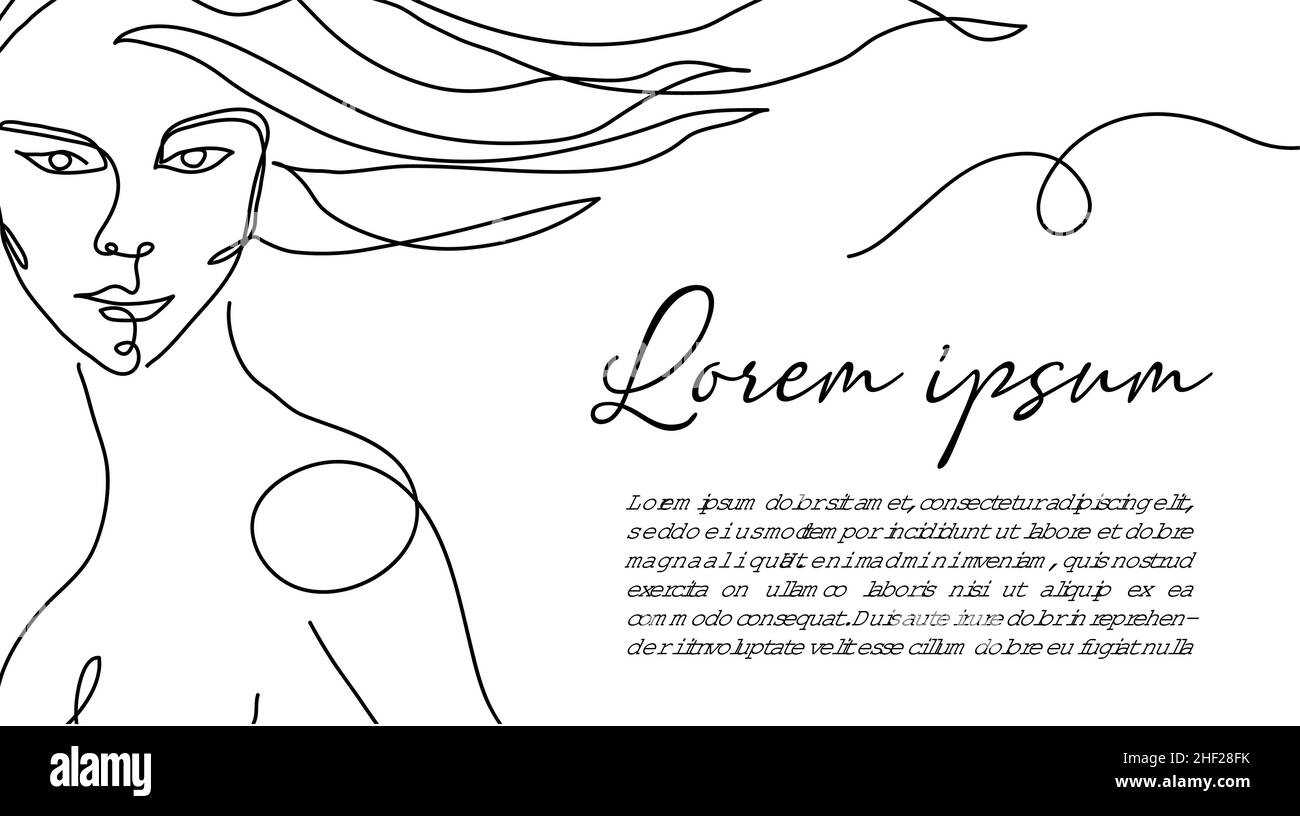 Femme cheveux une ligne art. coiffeurs, panneau, bannière, magasin signe design. Fille, femme, femme minimaliste portrait vectoriel. Pour le salon de beauté, l'utilisation du spa Illustration de Vecteur Femme cheveux une ligne art. coiffeurs, panneau, bannière, magasin signe design. Fille, femme, femme minimaliste portrait vectoriel. Pour le salon de beauté, l'utilisation du spa Illustration de Vecteur