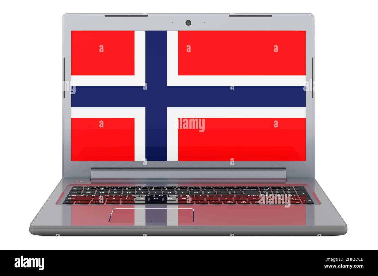 Drapeau norvégien sur l'écran de l'ordinateur portable.3D illustration isolée sur fond blanc Banque D'Images