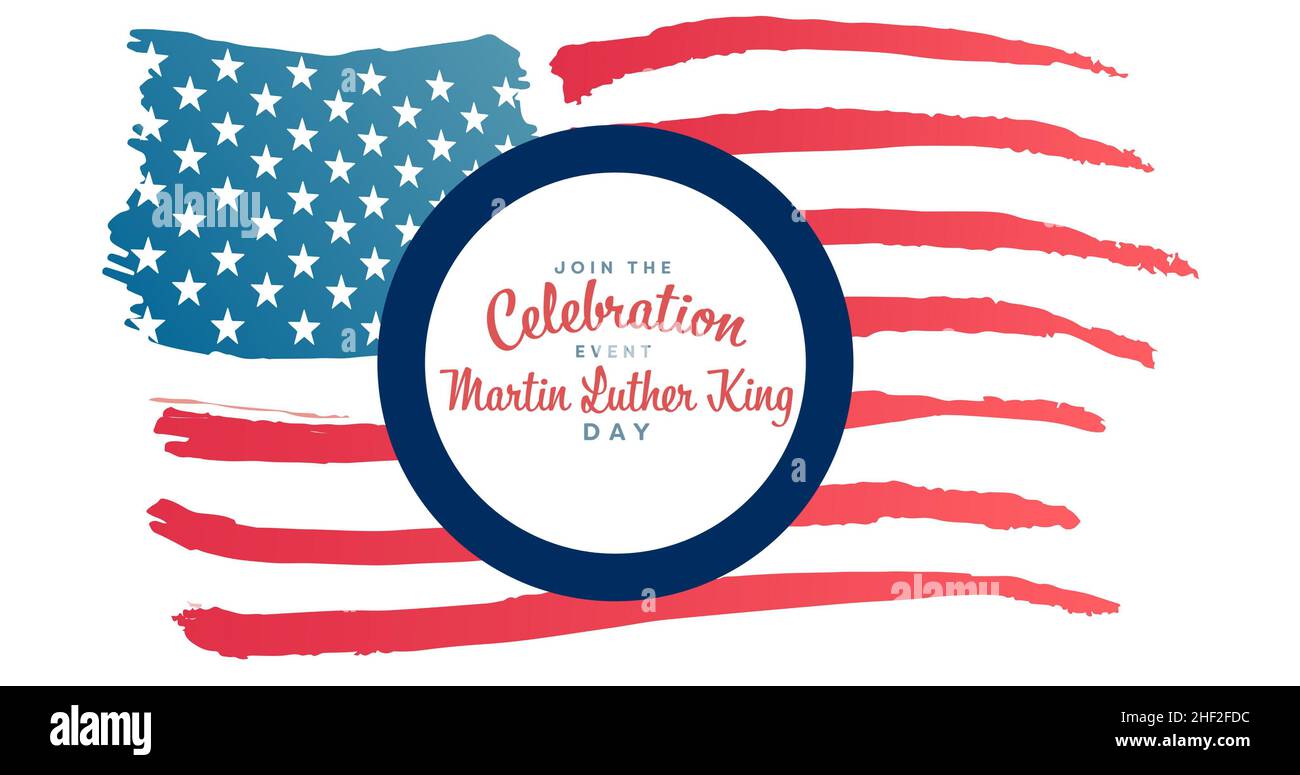 Image composite numérique de la fête du roi de martin luther sur fond blanc, au-dessus du drapeau américain Banque D'Images