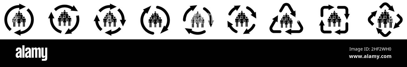 Icône de groupe de personnes dans les flèches formant un cycle, deux trois et quatre flèches Illustration de Vecteur