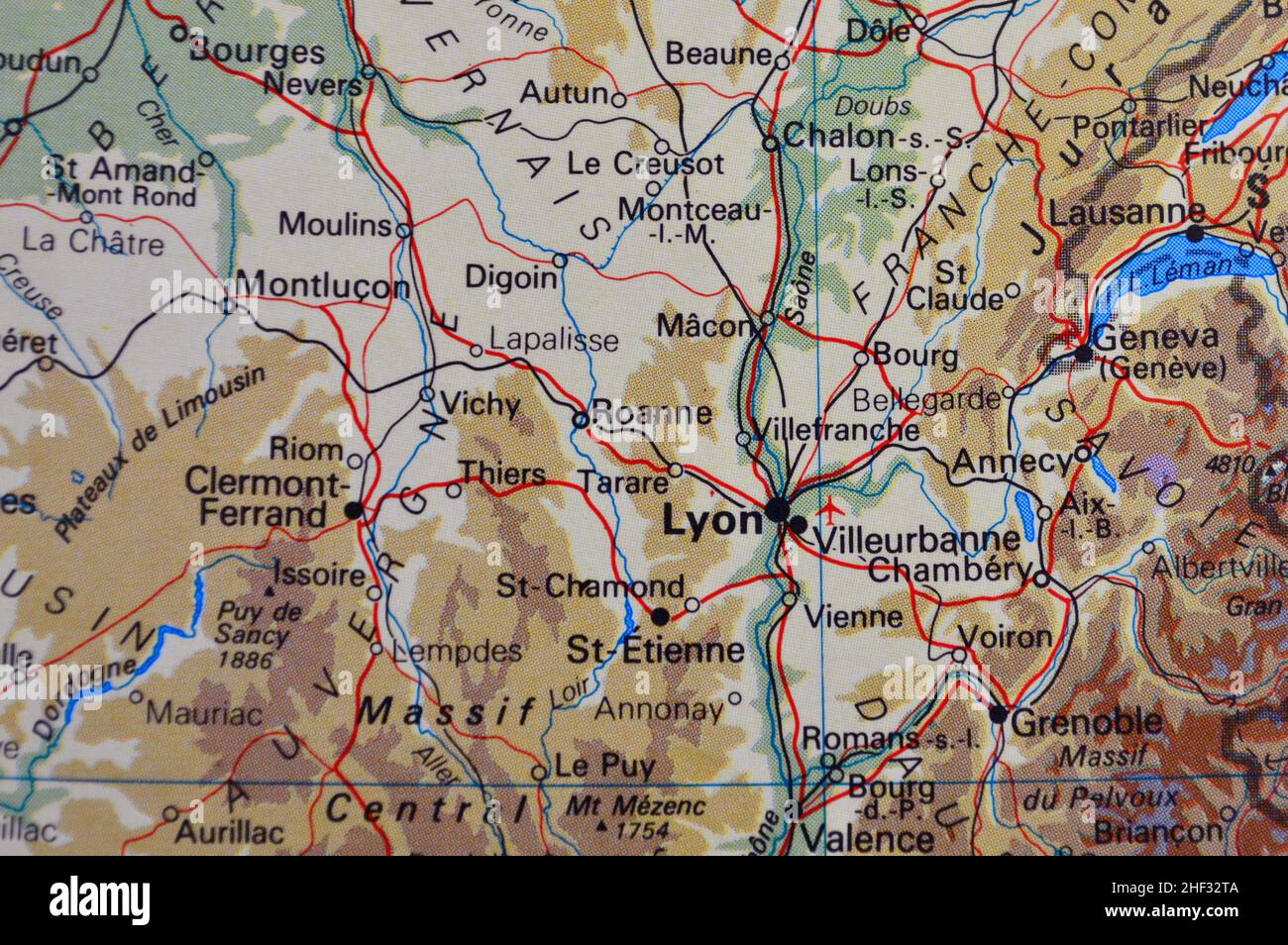 Une carte de Lyon en France Banque D'Images