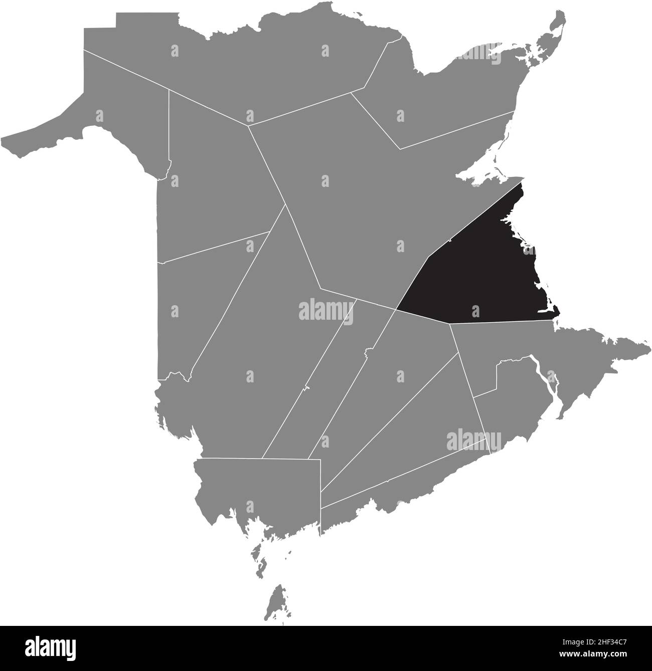 Noir plat blanc carte d'emplacement en surbrillance du COMTÉ DE KENT intérieur carte administrative grise des comtés du territoire canadien du Nouveau-Brunswick, Canada Illustration de Vecteur