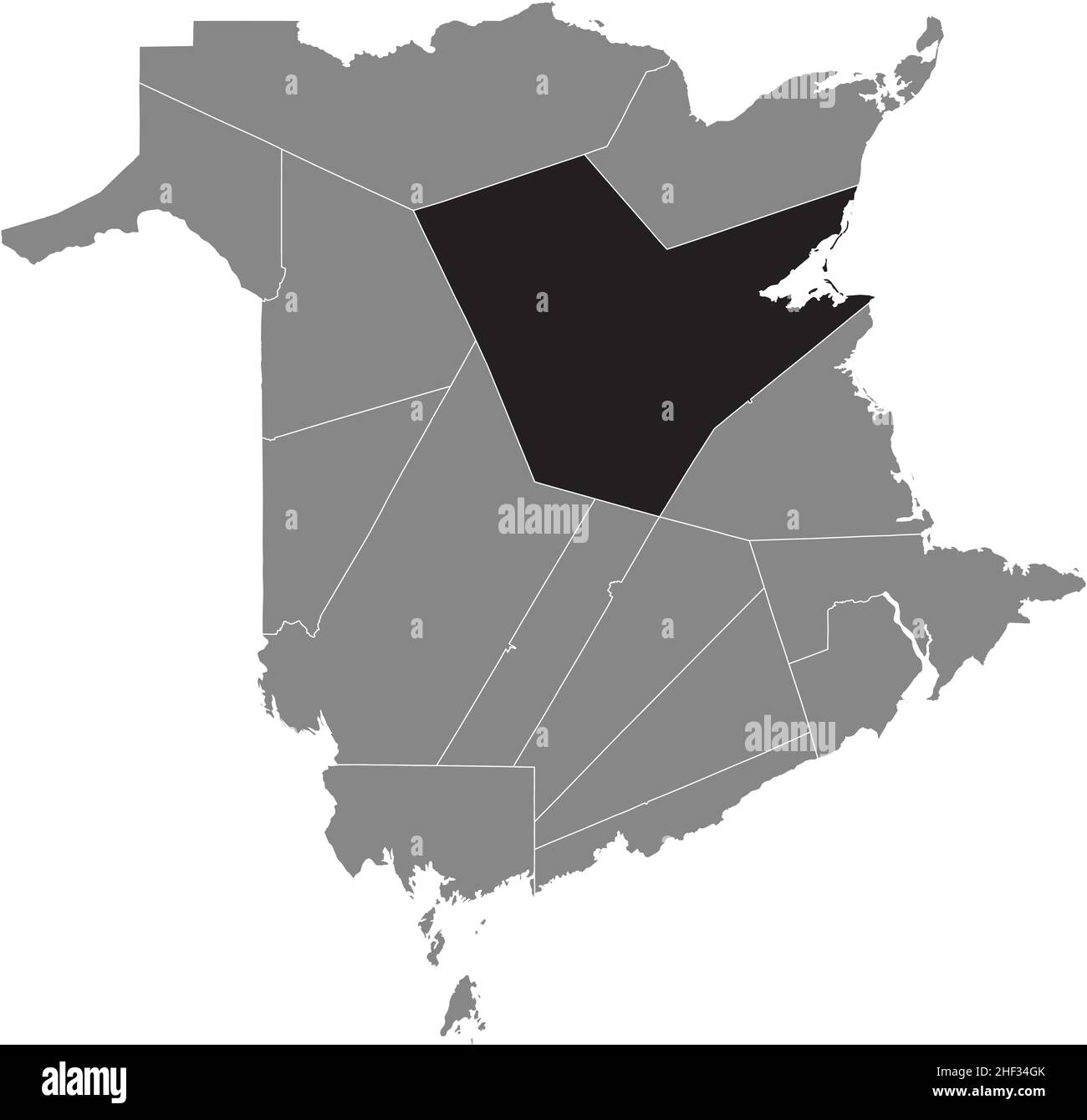 Carte d'emplacement du COMTÉ DE NORTHUMBERLAND à l'intérieur de la carte administrative grise des comtés du territoire canadien de la Nouvelle-brunselle Illustration de Vecteur