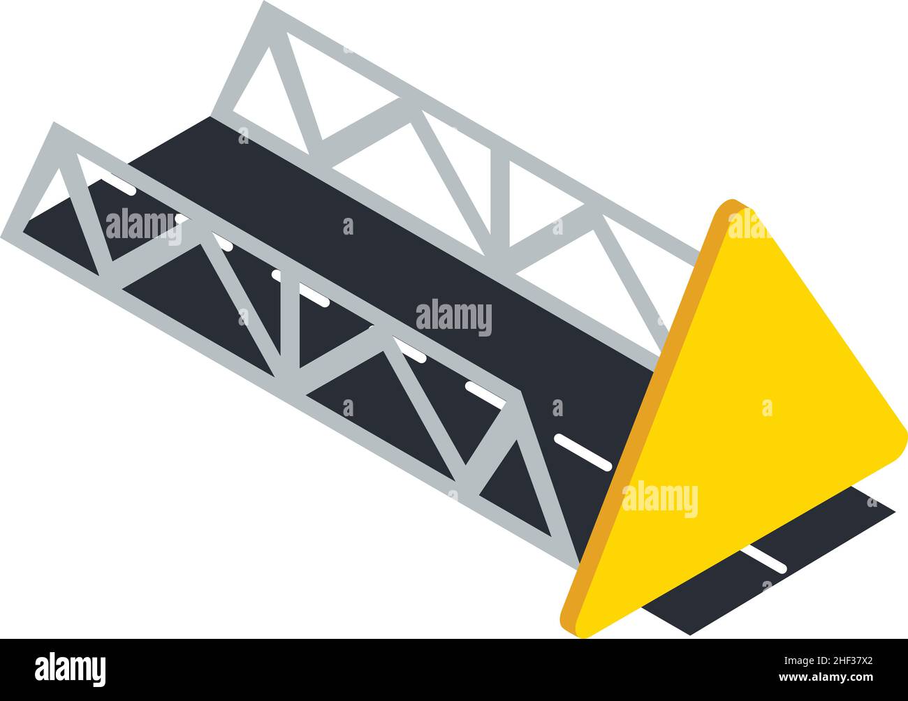 Icône de signalisation routière vecteur isométrique.Pont routier et panneau de route triangulaire jaune.Pont, passage supérieur, réglementation routière, panneau de signalisation vide Illustration de Vecteur